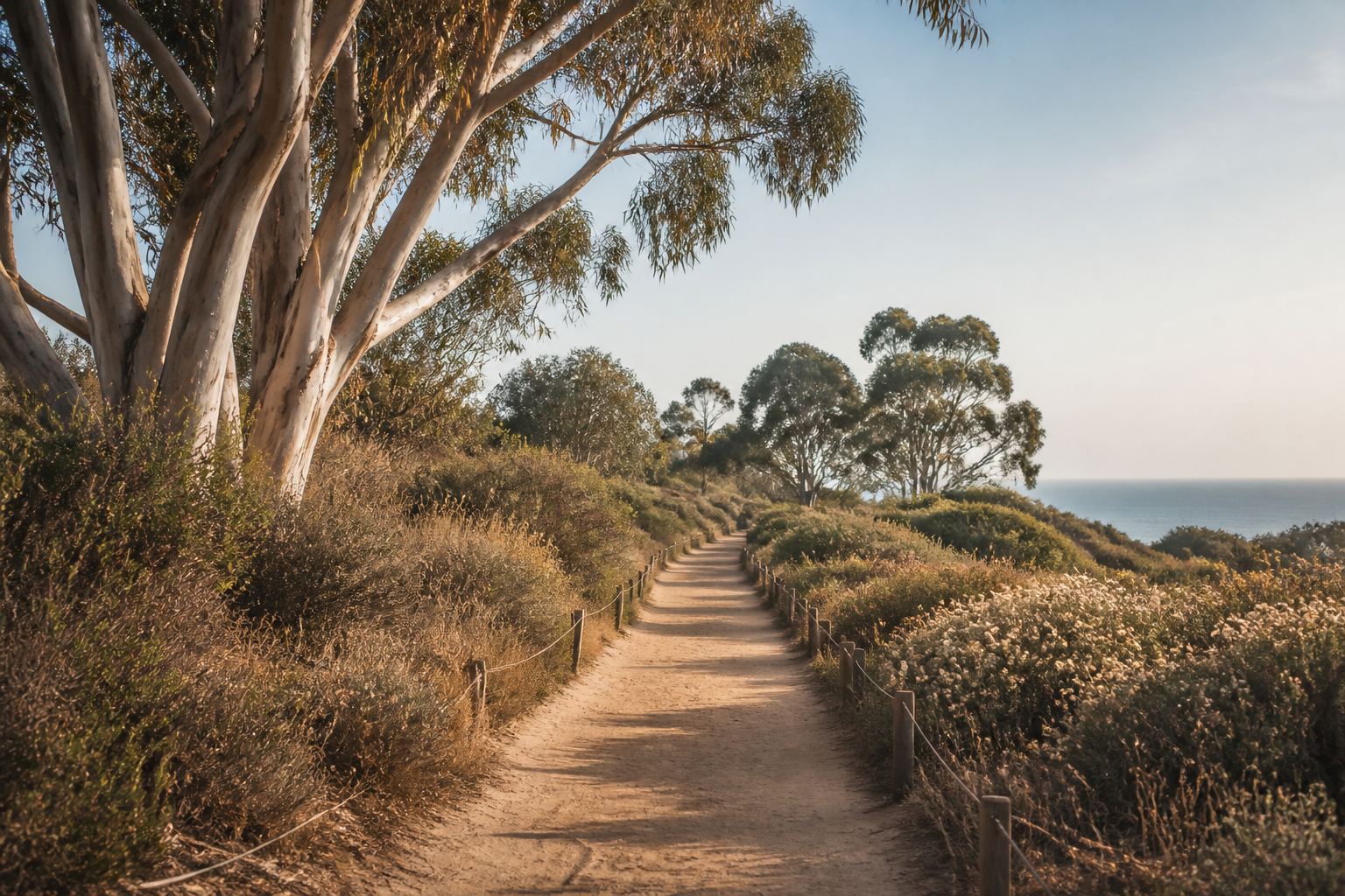 Sunlit coastal path